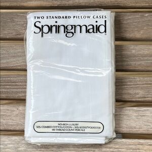 SPRINGS Springmaid Two (2) NO-IRON Standard Pillowcases WHITE U.S.A.
